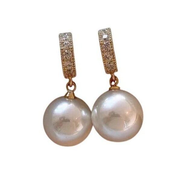 2/$24 Holywood Dressy Drop Earrings With Faux Pearls & CZ Accents - Picture 5 of 6